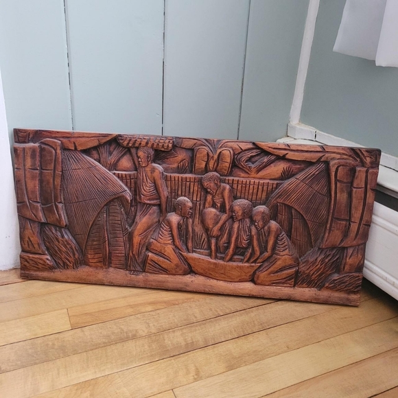 Vintage Art Rare Vintage Handcarved African Wood Carving Wall